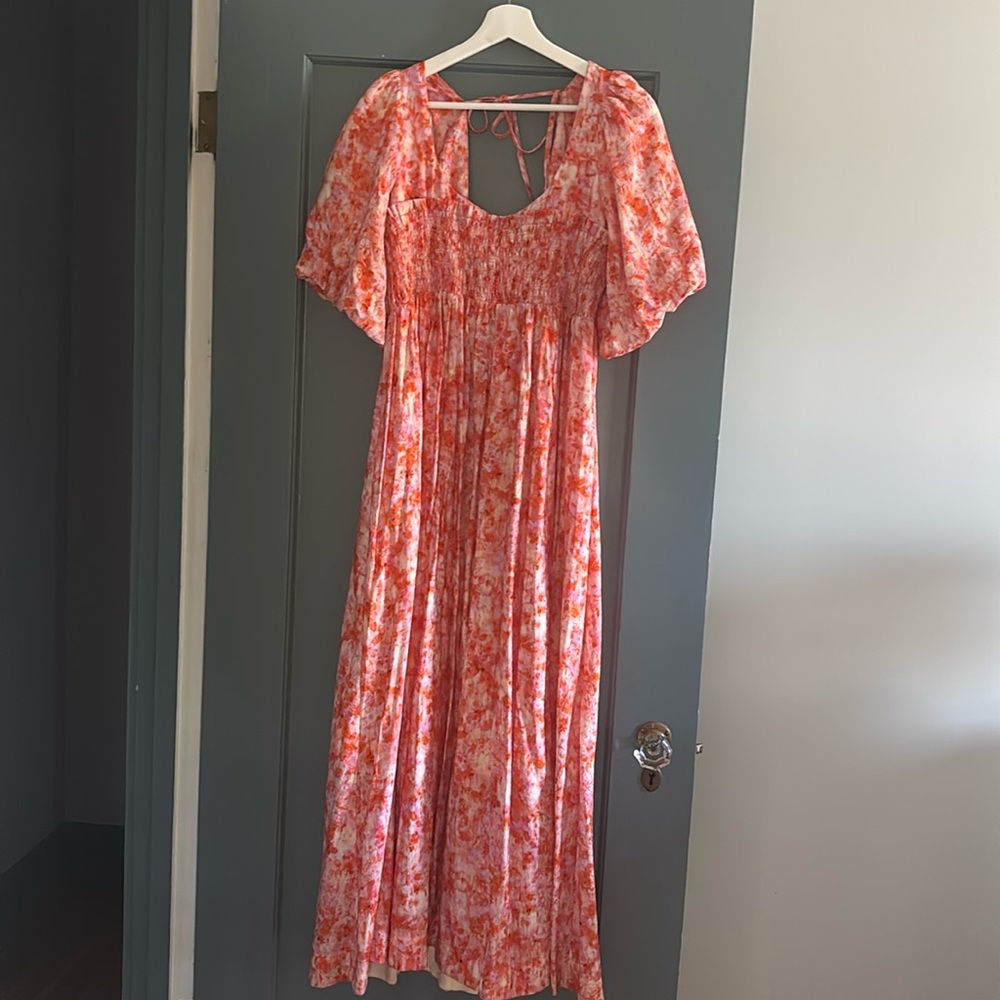 By Anthropologie Smocked Tie-Neck Maxi Dress